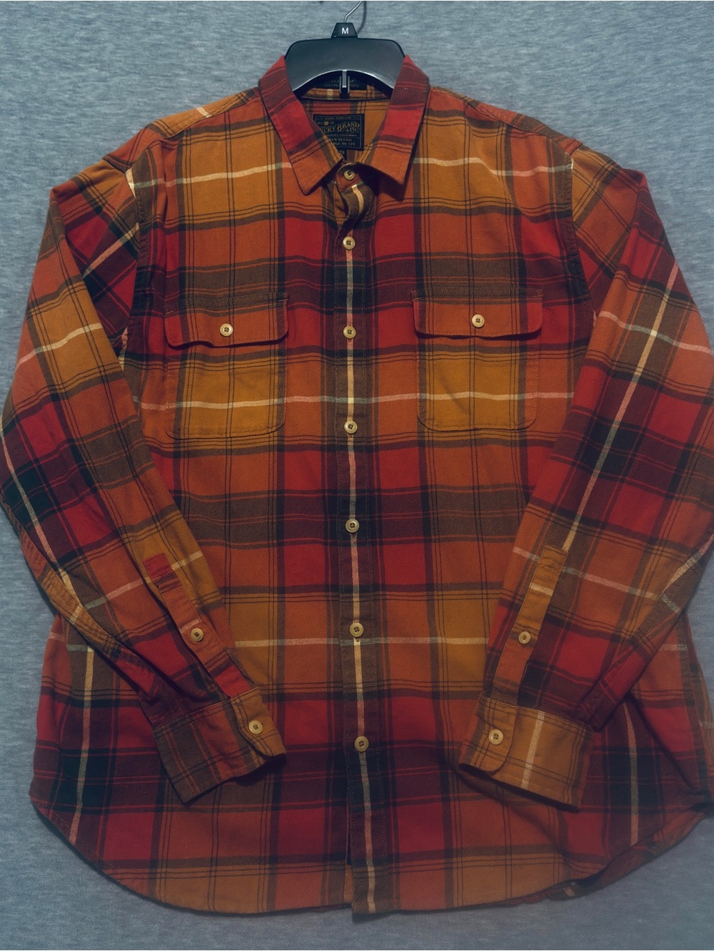 Lucky Brand Shirt Mens XL Linen Blend Orange Plaid Chest Pocket Button Up L/S